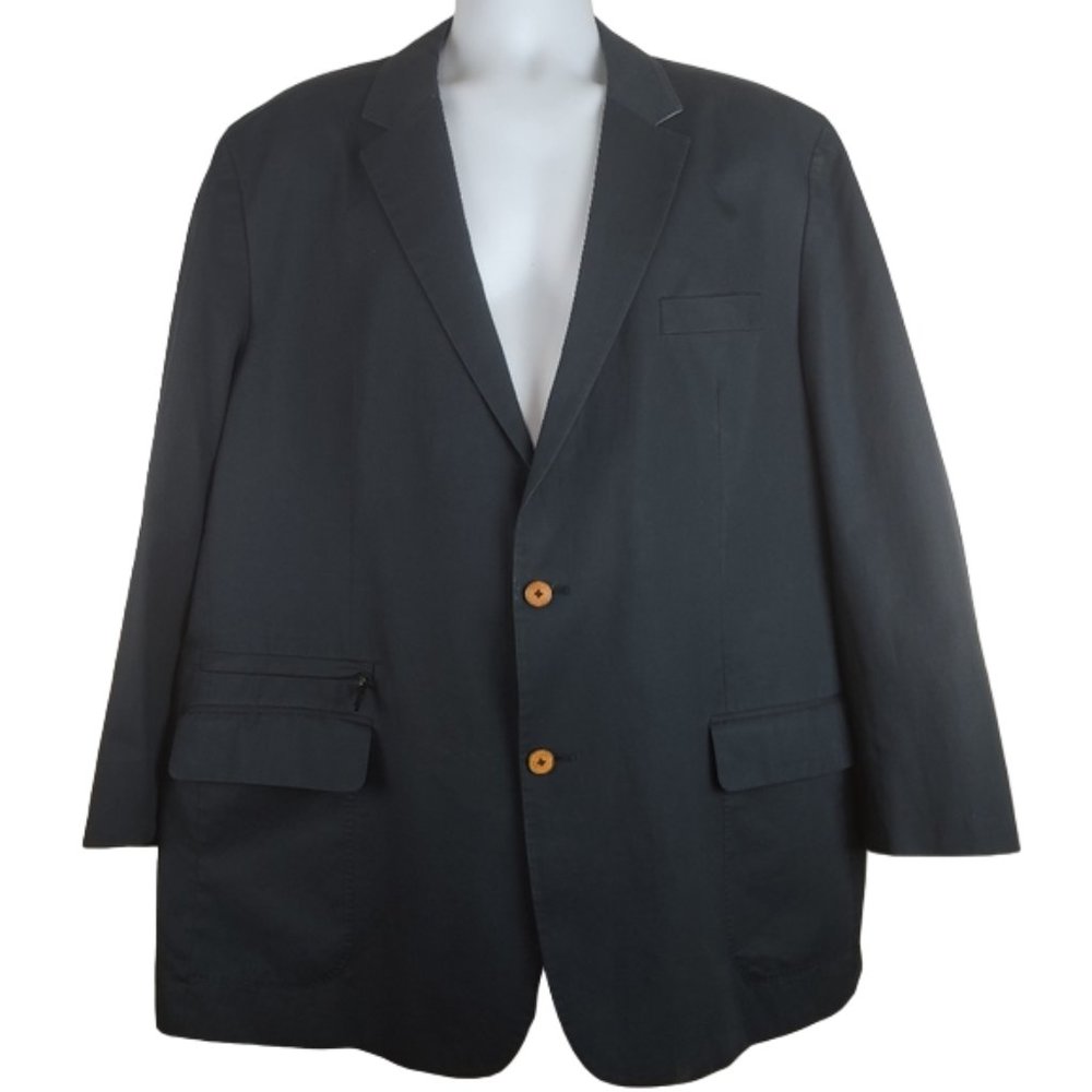 Robert Graham Sport Coat/Blazer Lined Notch Lapel 2 Button Zip Pocket Navy Blue